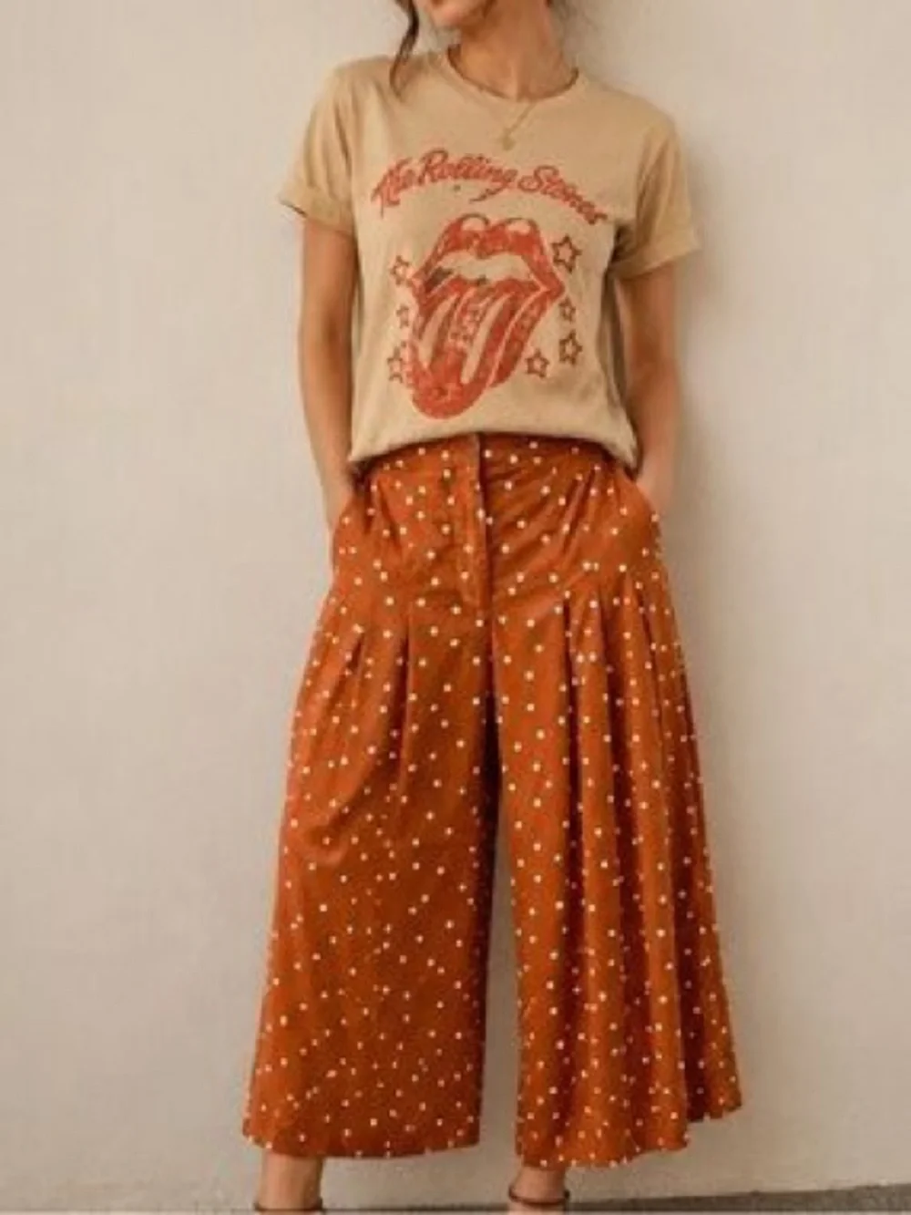 Anthropologie wide-leg palazzo brown polka dots pleated pants, Size Large - Picture 1 of 6